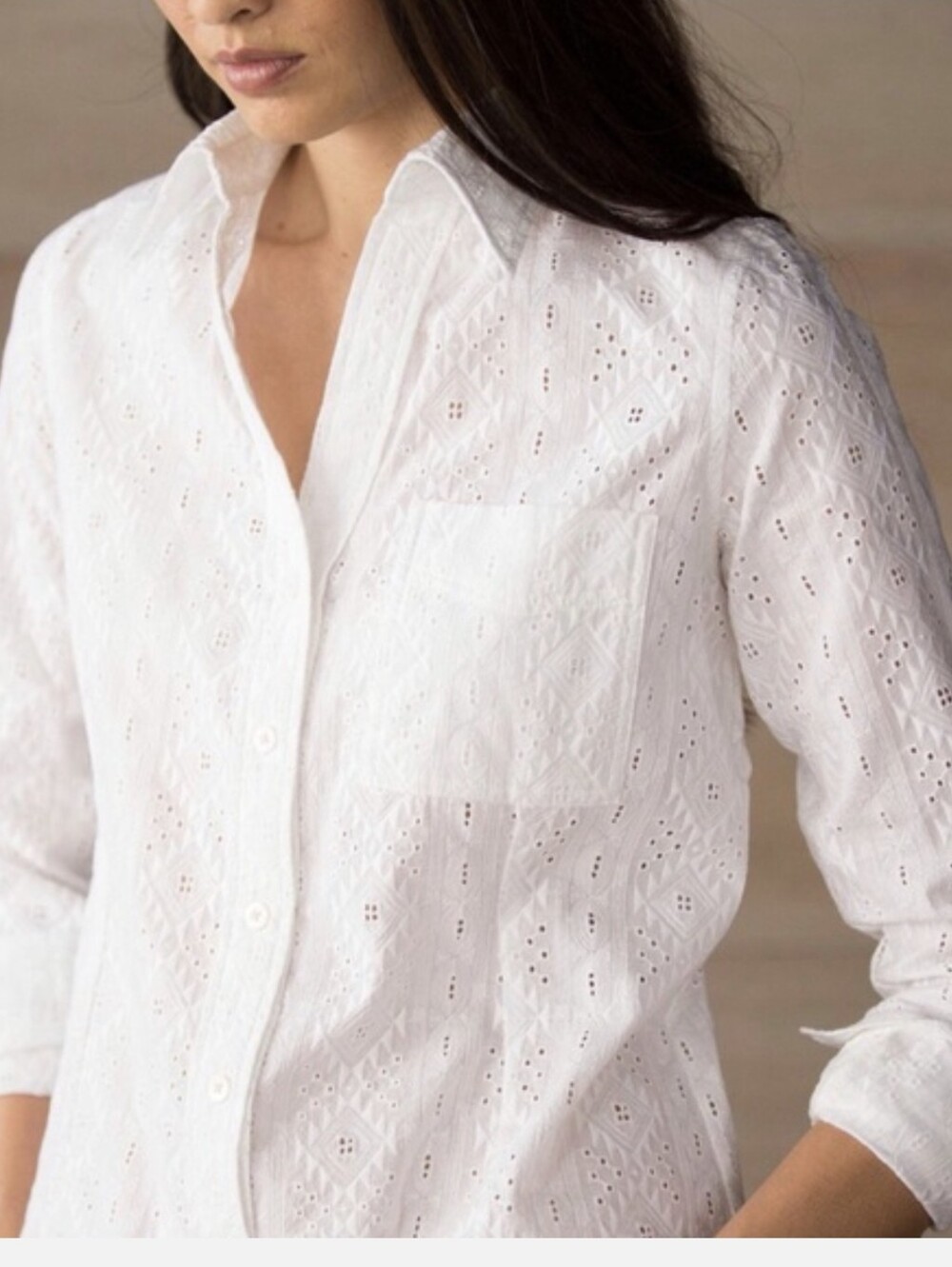 Sundance Windsor White Eyelet Blouse Button Front Shirt Size 12 XL 100% Cotton